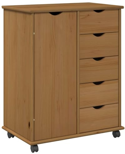 vidaXL Rollschrank Honigbraun 63,5 x 39 x 79 cm Massivholz Kiefer, Studieren, minimalistischer Rollwagen mit viel Stauraum, moderner Büromöbel für Zuhause oder Schlafzimmer