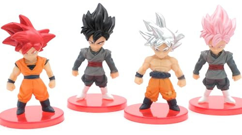 Aristo Solutions 4-teiliges Anime Chibi Figuren Set - Mini Action Manga Sammelfiguren mit Standfuß - Kämpfer & Helden Stil für Anime Fans - Deko, Geschenk & Vitrine - Super Evolution Fighter Set
