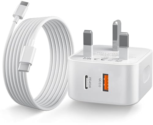45W Dual Port USB C Charger for iPhone 17/17 Pro/17 Pro Max/17e/Air/16 Pro/16e/15/iPad Pro 12.9 11 13 inch 4th 5th 6th M4 2024/Air 10.9 4-7 Gen M2 M3/Mini 6 7 A17/Pad 10th A16 11th Fast Plug + Cable