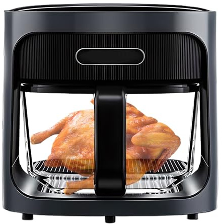 Friteuse À Air Électrique, Friteuse Électrique Multifonction avec 7 Préréglages, Friteuse À Air Visuelle en Verre Automatique de 6L pour la Maison, Écran Led, Réglage de la Température de 120 À black