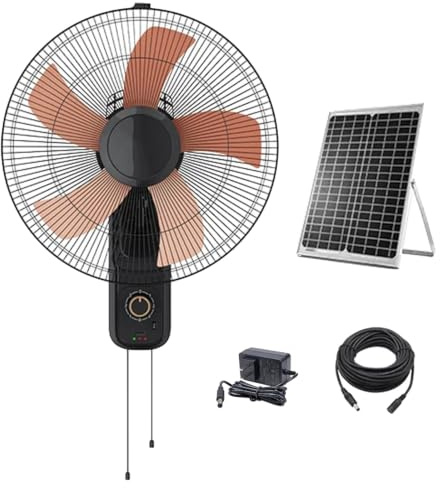 YGER JZGB Ventilatore Pannello Solare, Oscillante a 120°, Ventilatore da Parete, con Cavo di Prolunga da 10m per Cucine e Case