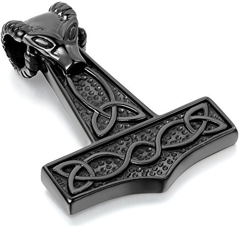 OIDEA Collana per Uomo Collana in Acciaio Inox con Pendente Martello di Thor Testa di Lupo Nero
