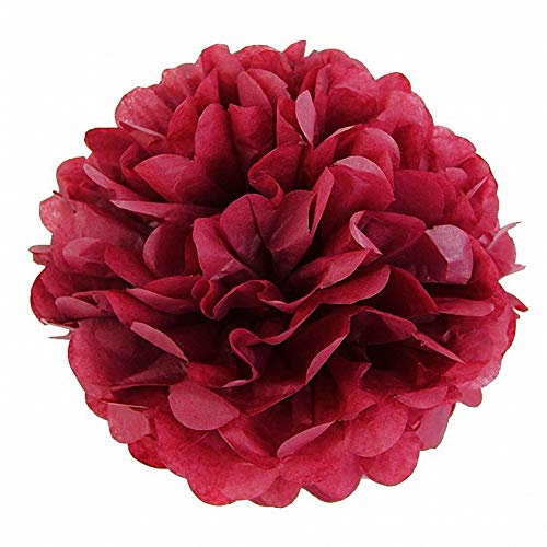 JZK 10 x Rot Pompoms Pompons, 25cm Durchmesser, Seidenpapier blume Dekoration für Wohnzimmer Hochzeit Geburtstag Babyparty Kinder Party Weihnachten Silvester