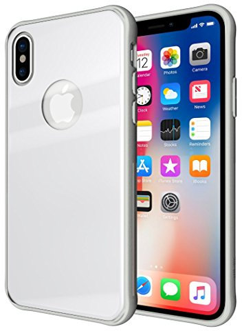 TUDIA [GLOST Leichtgewichtler [Ceramic Feel] TPU Bumper Stoßdämpfende Abdeckung mit [Tempered Glass Back Panel] Hülle für Apple iPhone X (2017) / iPhone XS (2018) (Weiß)