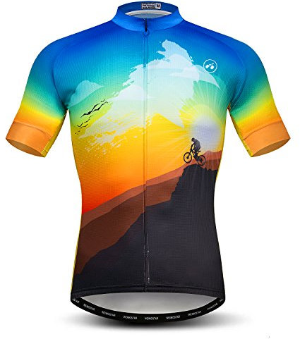 Radtrikot Herren MTB Trikot Reißverschluss Kurzarm Biker Tops Mountain Road Bekleidung Fahrrad Shirts Jacke Sommer Pro Team Rennrad Trikot für Herren Atmungsaktiv Größe L