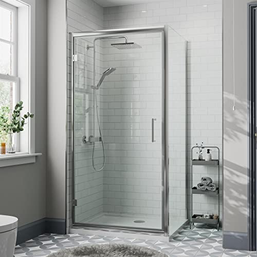 Diamond® 1000 x 800mm Hinged Shower Enclosure Door Screen for Wet Room Cubicle Enclosures, 8mm Toughened Safety Glass, Framed, Polished Chrome
