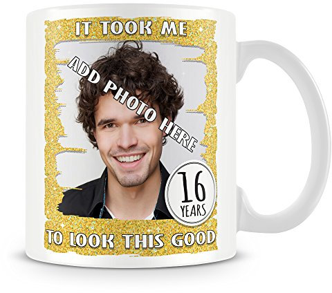 MUGGZ 16th Birthday Gift- Personalised Photo Mug/Cup - It Took Me 16 Years to Look This Good Design – Custom Funny Coffee Mug – Unique Gift for Friends & Family