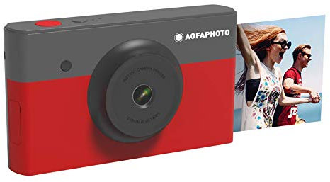 AgfaPhoto AGFA Foto, Realipix Mini S – Sofortbildkamera (Foto 5,3 x 8,6 cm – 2,1 x 3,4 Zoll, 10 MP, LCD-Display 1,7 Zoll, Bluetooth, Lithium-Akku, Thermosublimation 4-Pass) Schwarz & Rot