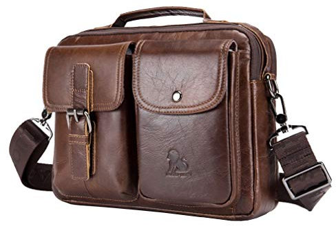 Hebetag Leder-Schultertasche, Kuriertasche, Handtasche für Herren und Damen, Reisen, Outdoor, Business, Crossbody-Tasche, Tagesrucksack, Geldbörse, Handytasche