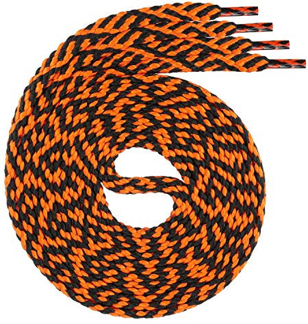 Swissly 1Paar Flache Schnürsenkel für Sneaker und Sportschuhe - sehr reißfest - ca. 7,0 mm breit aus 100% Polyester, Farbe: Black/orange Länge: 150cm