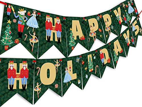 Casse-Noisette Bannière Happy Holidays – Casse-Noisette – Décorations de fête – Décoration de fête de Noël – Fournitures de fête – HH Dark