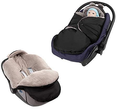 millybo Fußsack Baby Einschlagdecke für Winter geeignet für Kinderwagen Babyschale Babybett Autositz Buggy (600.300 Nylon schwarz- Minky Latte)