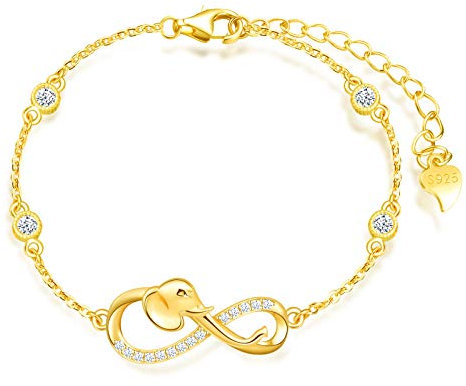 INFINIONLY Damen Armbänder, 925 Sterling silber Armband, Unendlichkeits symbol armbänder mit Elefant, dekoriert mit diamanten, herz oder sternen, Gold, Intarsien Zirkon, Tierelement Armband
