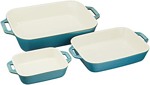 Staub 40508-163 Rechteckige Auflaufform 14.0 x 10.9 x 16.0 cm (14 x 11/20 x 16/27 x 20 cm) 3-teilig türkis Keramik Set Gratin Auflaufform Backofen Mikrowellengeeignet
