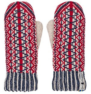 ÖJBRO VANTFABRIK Lycksele Fäustlinge 4 Lagen rot/blau/natur Gr. L 100% Merinowolle Handschuhe Strick warm weich - Hergestellt in Schweden