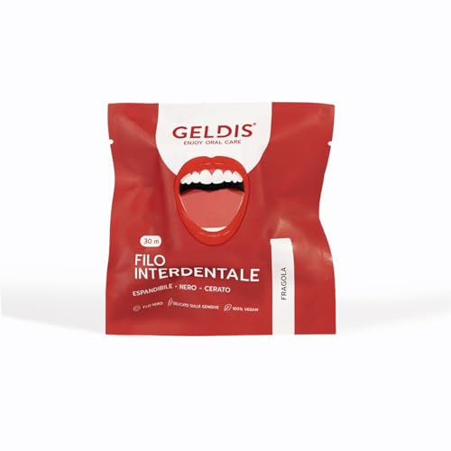 GELDIS Filo Interdentale Espandibile Cerato Nero, 30m - Rimuove Placca, Tartaro e Residui di Cibo, Protezione Completa, Gengive Sane, 100% Vegan