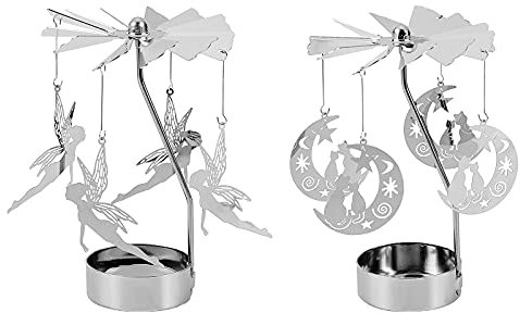 FINGERINSPIRE 2 Stile drehbarer Kerzenhalter Mond Katze & Fee Karussell Kerze Spinner Drehbar Metall Teelicht Kerzenhalter Kleines Geschenk Windmühle Kerzenständer für Hochzeit Geburtstag Party