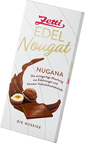 Zetti Nugana - Premium Vollmilchschokolade mit Edelnougat, besonders Cremig aus feinsten Haselnüssen, Geschenk für Nougatliebhaber und in der Weihnachtszeit, Made in Germany 12 x 100g