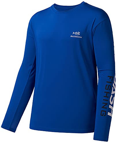 Bassdash Fishing T Shirts for Men UV Sun Protection UPF 50+ Long Sleeve Tee T-Shirt Royal Blue/White