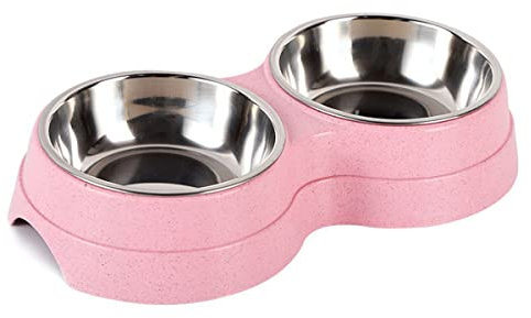 Double Dog Bowl,Non Slip Removable Stainless Steel Double Bowl 2-IN-1 Dog Bowl with Non-spill For Small Dogs,Cats and Animal etc(S,Pink)