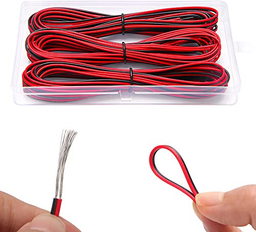VooGenzek 15m (3 x 5m) 22AWG Filo 2 Conduttore Parallelo, Rosso e Nero Filo di PVC Elettrici, Fili Elettrici, Cavo Elettrico di Prolunga a Trefoli