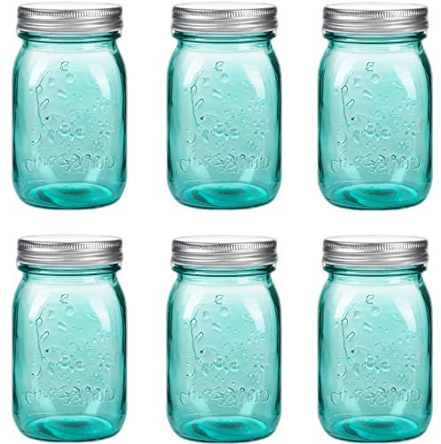 Amzcku 473 ml Einmachgläser mit Deckel, 6 Stück, BPA-frei, 8.1 cm x 8.1 cm x 13 cm, ideal für Einmachen, Gären, Aufbewahrung und Dekoration