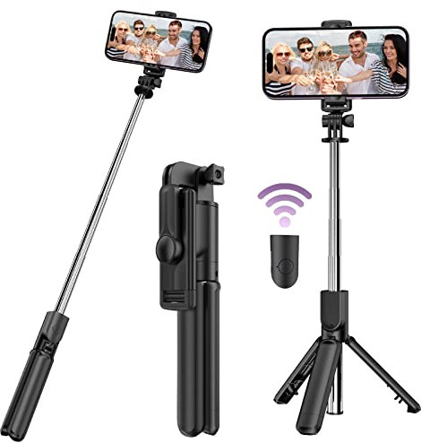 Lopnord Selfie Stick for iPhone & Android, All-in-One Extendable Stand with Wireless Remote - Portable Aluminum Travel Tripod for Smartphones