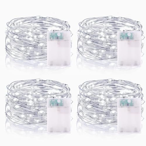 Led Lichterkette mit Batterie, 4 Stück 3 meter 30LEDs Kupferdraht Lichterketten mit Timer Wasserdicht Weihnachten Dekoration Lichterkette für Party Hause Garten Innen Deko - Kaltweiß