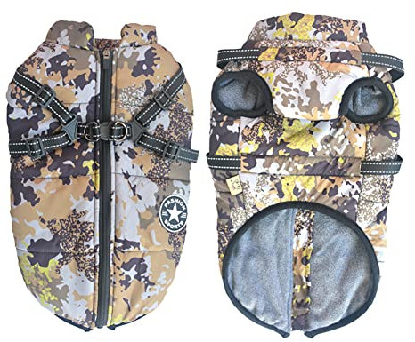 BT Bear Warmer Winter Hundemantel mit Geschirr für kleine Hunde, mittelgroße Hundejacke, Outdoor, wasserdichte Welpen, reflektierende, verstellbare Weste, kalte Winterkleidung (Camouflage, XXL)