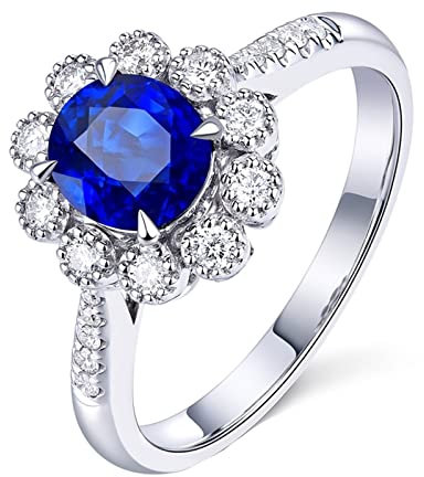 Ringe Frauen Aesthetic, Zeigefinger Ring Damen 18 Karat (750) Weißgold mit 1,5ct Blau Ovalschliff Saphir Größe 45 (14,3)