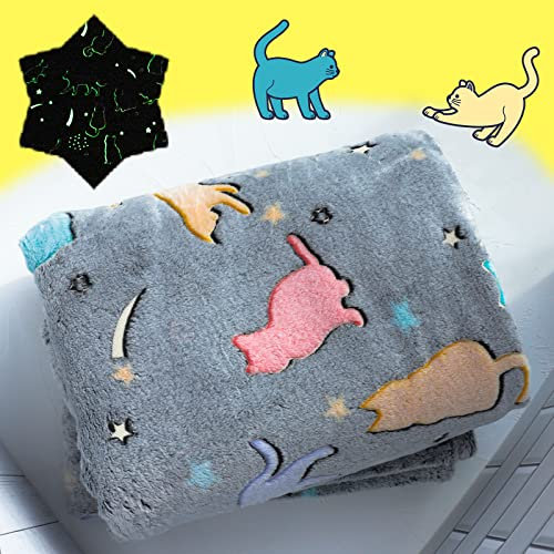 Tolles Geschenk, leuchtet im Dunkeln, niedliche Katzen-Überwurfdecke mit Aufbewahrungstasche, weiche Überwurfdecke für Mädchen, Jungen, Geburtstag, Mädchen, Kinderdecke, Tagespflege, Zuhause, Reisen,