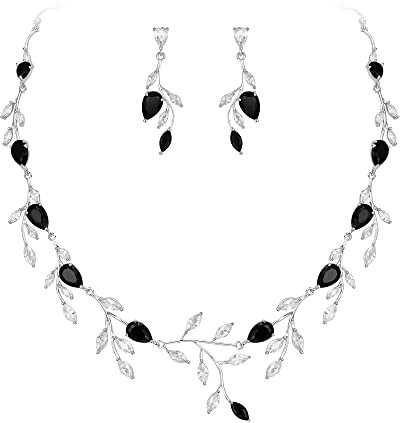 EVER FAITH Teardrop Hochzeit Schmuckset für Braut Party Zirkonia Halskette Ohrringe Set Lila Silber-Tone