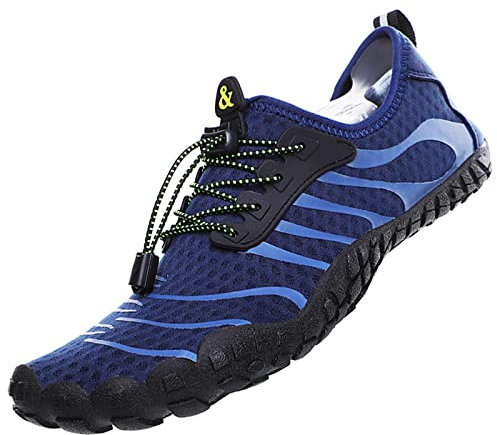 Wasserschuhe Badeschuhe Damen Herren Strandschuhe Schnell Trocknend Drainagelöcher Strand Schwimmschuhe Meeresschuh Surfschuhe Poolschuhe Unisex Barfußschuhe für Kajakfahren Fitnessstudio Blau EU43