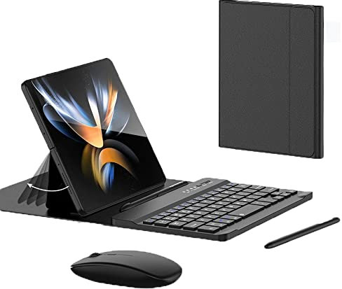 For Samsung Galaxy Z Fold 4 / Fold 3 Wireless Keyboard + Folding leather case + Stylus + Mouse (black)