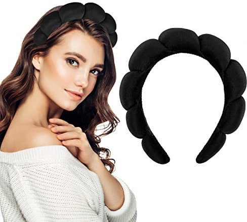 Damen Spa Haarband Stirnband Schwarz Make up Haarband Weicher Schwamm Hautpflege Haarreifen Haarschmuck zum Waschen des Gesichts Make up Entferner Dusche Hautpflege