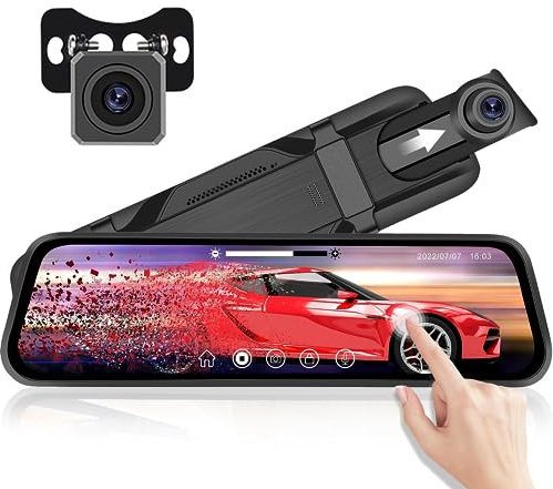 Mirror Dual Dash Cam 9.66 Touch Screen Rear View Mirror 1080P Dashcam Auto Vorne und Hinten mit Ultra Nachtsicht G-Sensor Parking Assistance 24 Std. Parkmodus HD Waterproof, Camera for Cars/Trucks