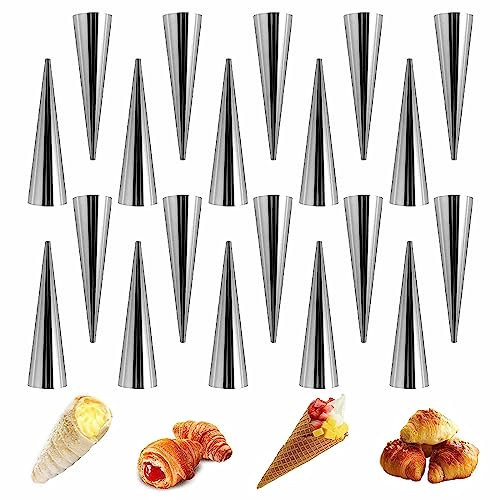 20 Stück, Cannoli Röhrchen, Croissant Backform, Sahnehornform, Edelstahl, Glatt und Schön, Leicht zu Reinigen, für Cannoli-Röhren, Croissant, Backformen (8.8 * 2cm)