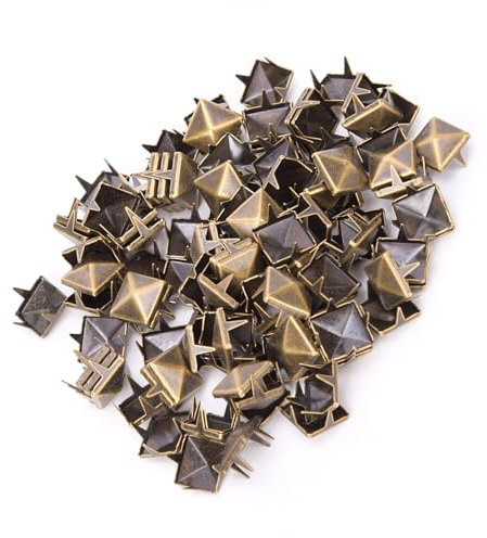 100 Stück Nieten, 9 Mm Lederhandwerk Nieten Spikes Nieten Vierbackennieten Dekorative Schuhe Niete, Messing Punk Nieten Kupfer Quadratische Nieten für Punk Handwerk Leder (Bronze)