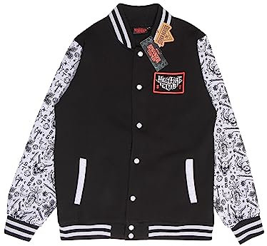 Heroes Inc Varsity Jacke für Herren | Hellfire Club Bomber | Schwarze Jacke | Offizieller Stranger Things Merch, Schwarz , L