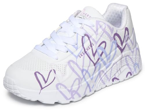 Skechers Mädchen UNO LITE Trainer, White Synthetic/Light Purple Trim, 35.5 EU