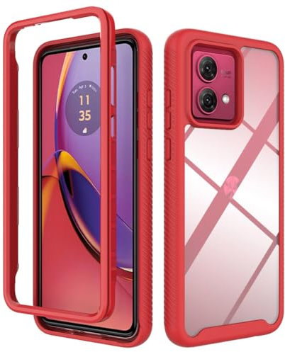 SEAHAI Transparente Funda para Motorola Moto G84 5G, Estuche Antigolpes Ligero Caso PC Carcasa Doble Bumper Silicona TPU y Built-in Marco Anti-caída - Rojo Oscuro