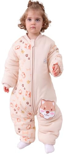 MIKAFEN Gigoteuse pour Bébé avec Pieds, Manches Amovibles et Chaussettes - Gigoteuse Tog 3.5-100% Coton - Turbulette Hiver pour Bébé, Fille Garçon-Chiot (3-4 Ans)
