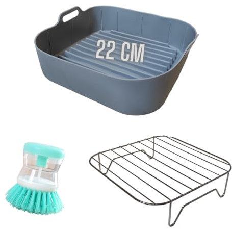 Moljaus Accessori friggitrice ad Aria - Stampo 22 cm friggitrice ad Aria, griglia friggitrice ad Aria e Spazzola per la Pulizia. Compatibile con Cosori 6,4 Dual Blaze e COSORI TURBOBLAZE