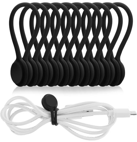 Lusofie 10 Stück Magnetische Kabelbinder Silikon Kabelclip Organizer Wiederverwendbare Magnetische Kabel Organizer USB Kabelmanager für Büro Schule Zuhause Cable Organizer (Schwarz)