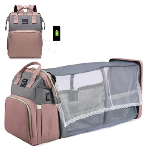 Sac à dos maternel multifonction avec berceau portable, Rose avec moustiquaire