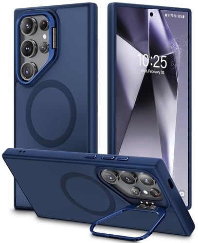 Beeasy Case for Samsung Galaxy S24 Ultra, Compatible with MagSafe, Magnetic Case with Metal Kickstand Military Protection, Scratch Resistant, Translucent Blue