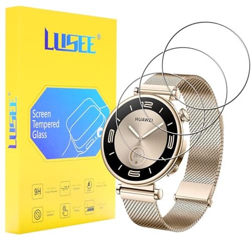 LUSEE Lot de 3 Verre Trempé compatibles avec Huawei GT4 41MM Films de Protection d'écran - Avec Aide au Positionnement - Dureté 9H - Anti Rayures - En verre trempé HD