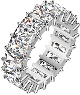 beyoutifulthings® Damen-Ring Zirkonia Baguette-Schliff Silber Clear Edel-stahl 6,6-mm breit Band-Ring Eternity-Ring Herren-Ring 59(18,8)
