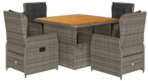 vidaXL 5-TLG. Garten-Essgruppe mit Kissen Grau Poly Rattan