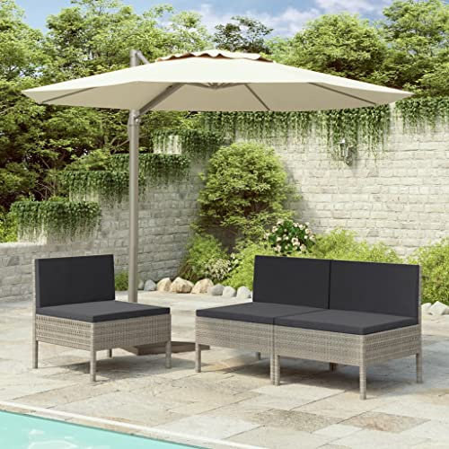 FUDUGEHMIOFWFJJ stapelstuhl Garten,gartenmöbel Set günstig,Gartenstühle 3 STK. mit Auflagen Poly Rattan GrauGeeignet für Garten, Terrasse, Esszimmer